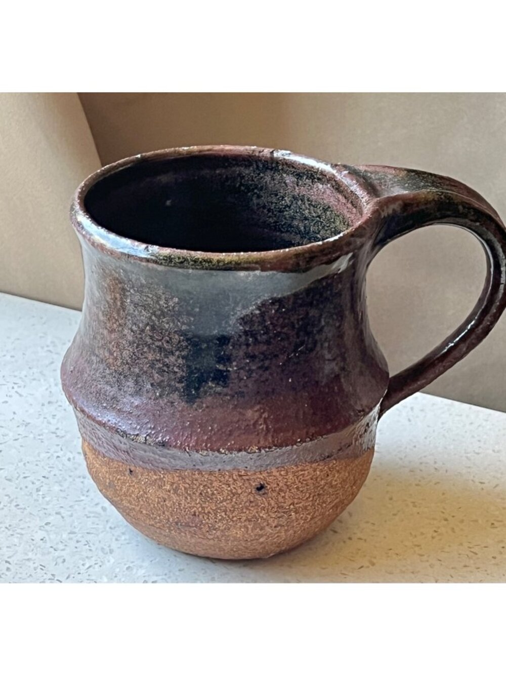 Signed Mug Hand-Thrown Ceramic Cup Brown Tan Stoneware Rustic Coffee Cocoa Tea